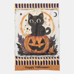 Halloween Cute Cat Pumpkin Kitchen Towel