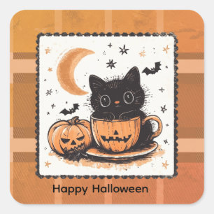 Halloween Cute Cat Pumpkin Square Sticker