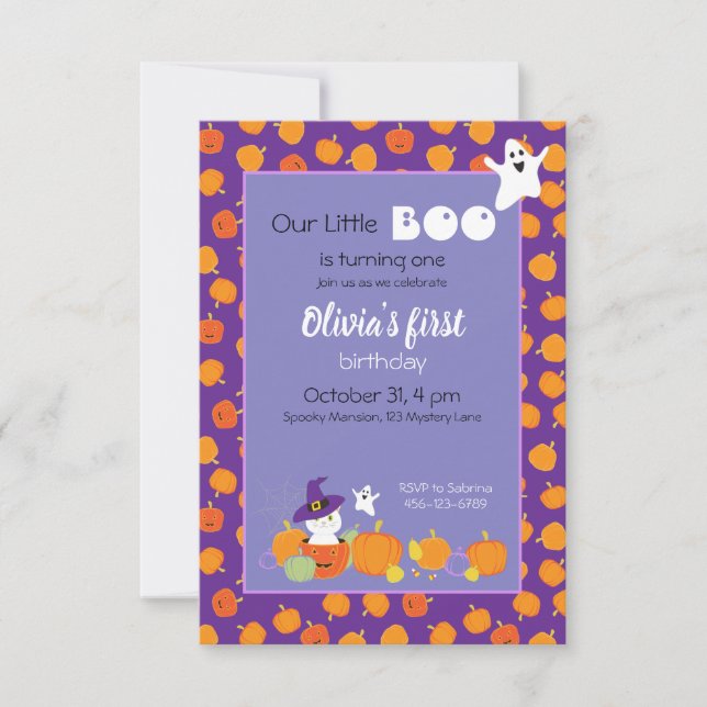 Halloween Cute Chat en Witch Casquette Invitation (Devant)