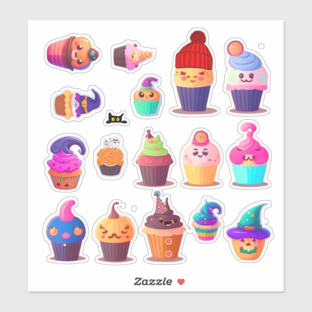 Halloween Cute Cupcakes Sticker Sheet (Sheet)