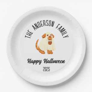 Halloween Cute Dog Ghost Costume Personalized Name Paper Plate