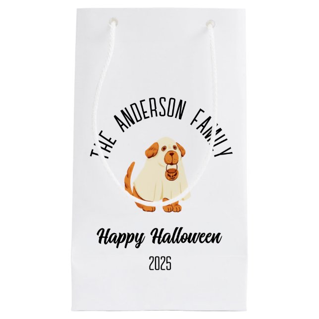 Halloween Cute Dog Ghost Costume Personalized Name Small Gift Bag (Front)