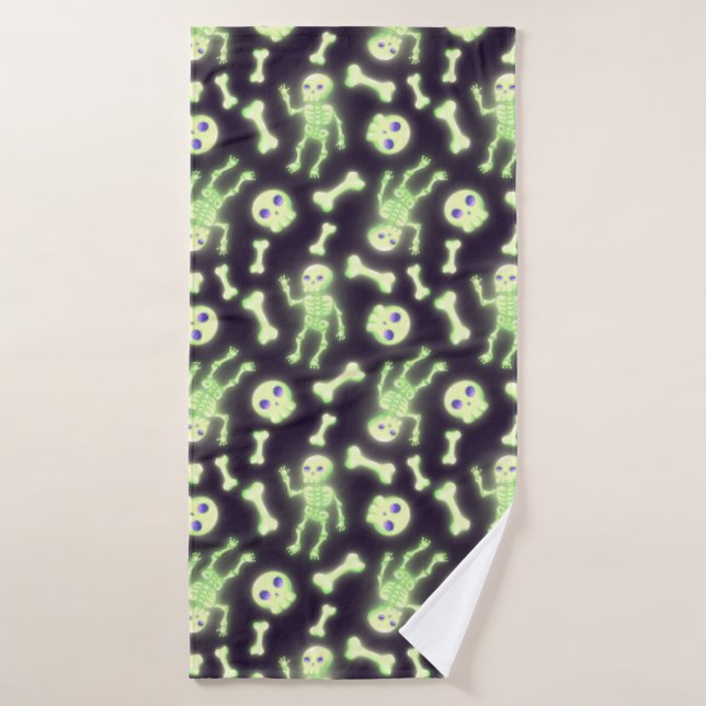 Halloween Cute Éffrayant Squelette brillant Os Crâ (Serviette de bain)
