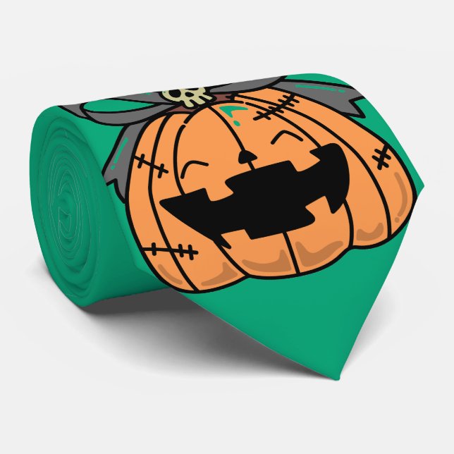 Halloween,Cute Face Pumpkin,Funny , Jack O' Lanter Tie (Rolled)