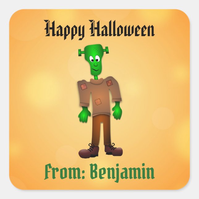 Halloween Cute Frankenstein Monster Custom Square Sticker (Front)
