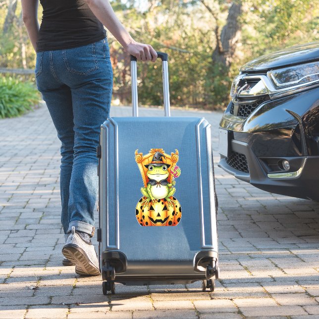 Halloween Cute Frog on Pumpkin (Suitcase Insitu)