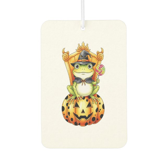 Halloween Cute Frog on Pumpkin Air Freshener (Front)