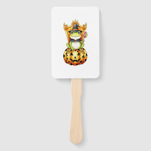 Halloween Cute Frog on Pumpkin Hand Fan