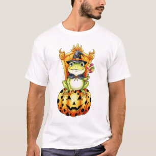 Halloween Cute Frog on Pumpkin T-Shirt