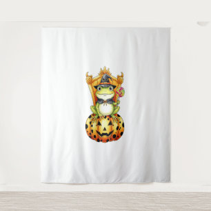 Halloween Cute Frog on Pumpkin Tapestry