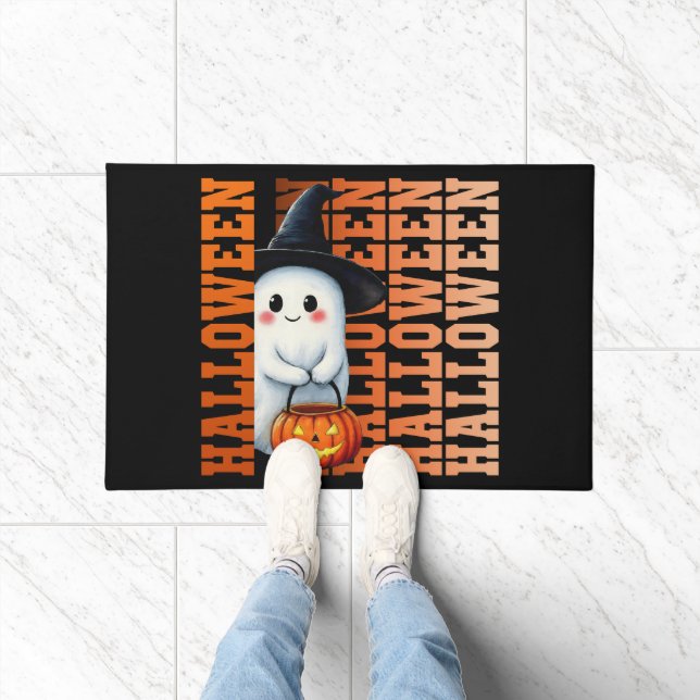 Halloween Cute Funny Ghost Typography gift ideas Doormat (Indoor)