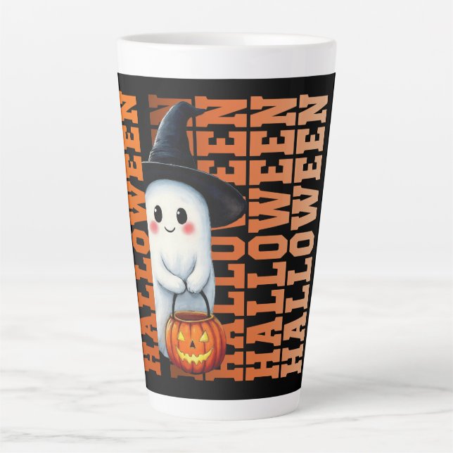 Halloween Cute Funny Ghost Typography gift ideas Latte Mug (Front)