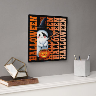 Halloween Cute Funny Ghost Typography gift ideas Square Wall Clock