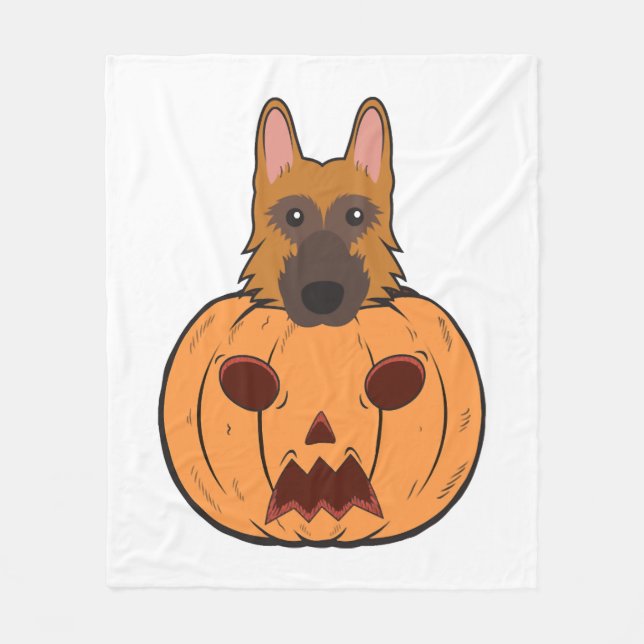 Halloween Cute German Shepherds Stuck In A Pumpkin Fleece Blanket (Front)