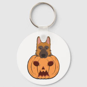 Halloween Cute German Shepherds Stuck In A Pumpkin Keychain