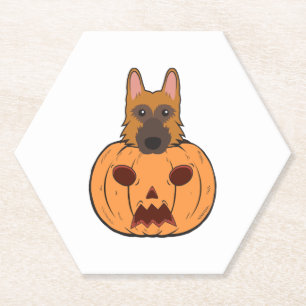 Halloween Cute German Shepherds Stuck In A Pumpkin Paper Coaster
