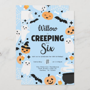 Halloween Cute Ghost 6th Birthday Party Invitation