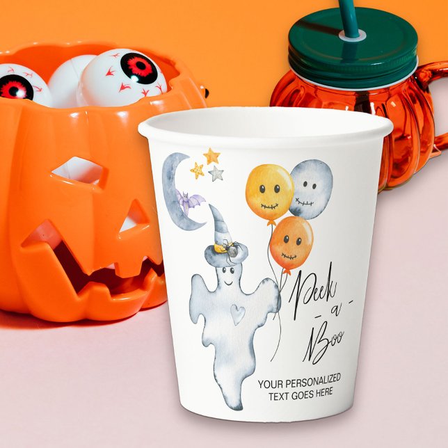 Halloween Cute Ghost and Balloons Peek a Boo Paper Cups (Cute Peek-a-Boo Halloween Party paper cups)