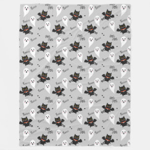 Halloween Cute Ghost, Bats, Cats and Spiders Fleece Blanket