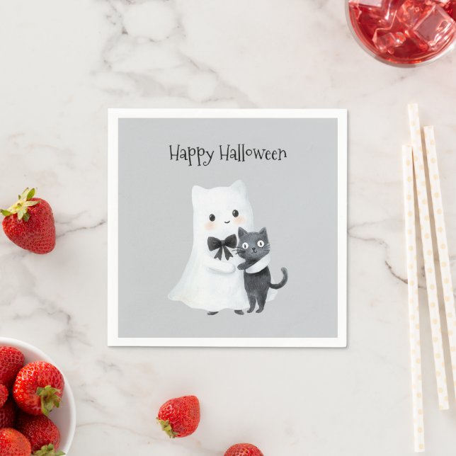 Halloween Cute Ghost Black Cat Napkin (Insitu)