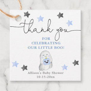 Halloween cute ghost blue white boy baby shower favour tags