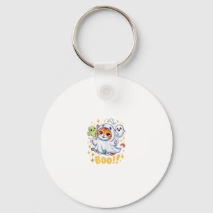Halloween Cute Ghost Cat Boo Funny Cat BOO Kitty H Keychain