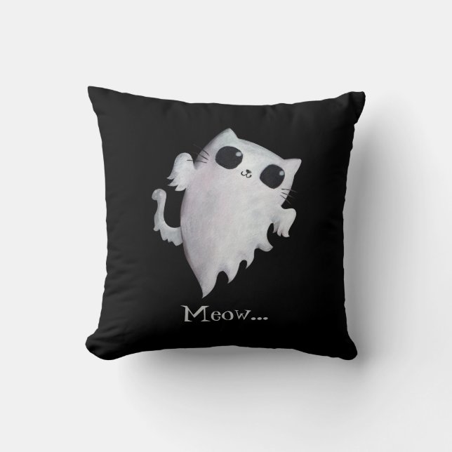 Halloween cute ghost cat throw pillow (Front)