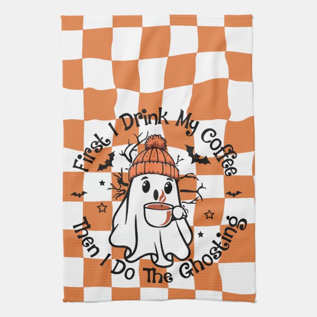 Halloween Cute Ghost Coffee Fall Kitchen Towel (Vertical)