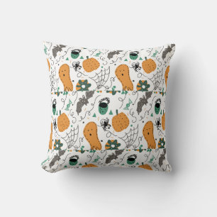 Halloween Cute Ghost Doodles Pattern Throw Pillow