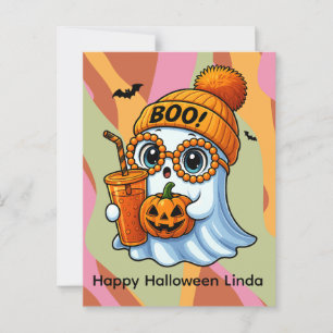 Halloween Cute Ghost Fall Pink Orange Postcard