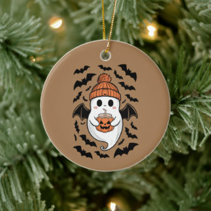 Halloween Cute Ghost Fall Spooky Season Gift Ceramic Ornament