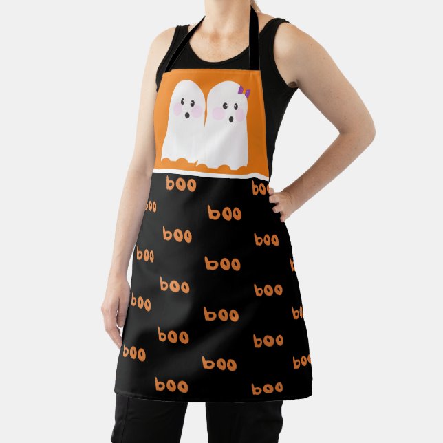 Halloween Cute Ghost Ghoul Orange Black Apron (Insitu)