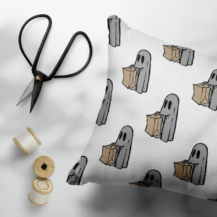 Halloween, Cute Ghost Grey, Trick Or Treat, Boo Accent Pillow