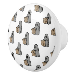 Halloween, Cute Ghost Grey, Trick Or Treat, Boo Ceramic Knob