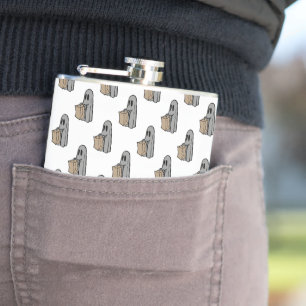 Halloween, Cute Ghost Grey, Trick Or Treat, Boo Hip Flask