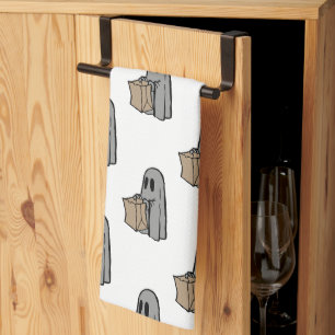 Halloween, Cute Ghost Grey, Trick Or Treat, Boo Kitchen Towel