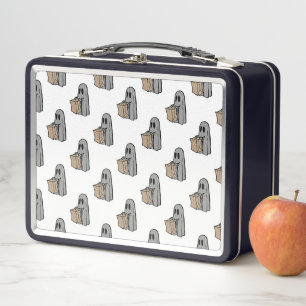 Halloween, Cute Ghost Grey, Trick Or Treat, Boo Metal Lunch Box