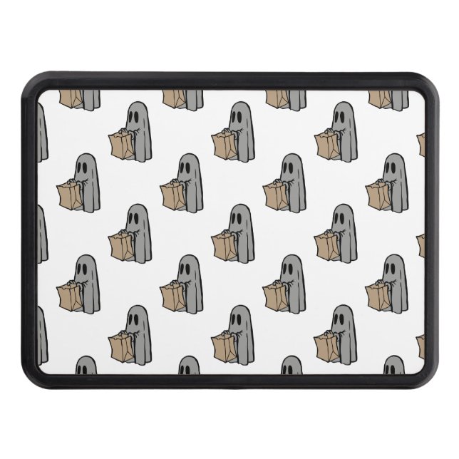 Halloween, Cute Ghost Grey, Trick Or Treat, Boo Trailer Hitch Cover (Front)