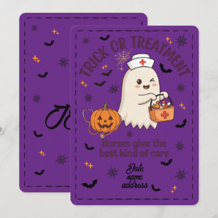 Halloween Cute Ghost Nurse Trick or Treatment art Invitation