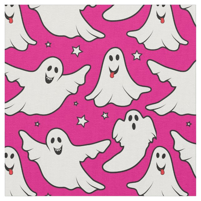 Halloween Cute Ghost Pattern on Pink Fabric (Close Up)