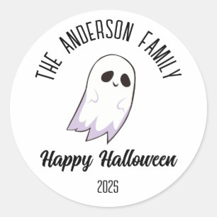 Halloween Cute Ghost Personalized Name Year Classic Round Sticker