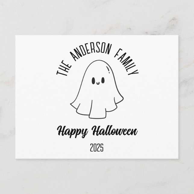 Halloween Cute Ghost Personalized Name Year Holiday Postcard (Front)