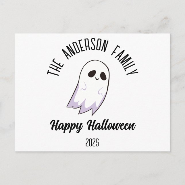 Halloween Cute Ghost Personalized Name Year Holiday Postcard (Front)