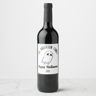 Halloween Cute Ghost Personalized Name Year Wine Label