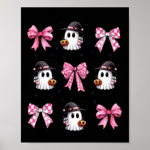 Halloween Cute Ghost Pink Coquette Bows Ghost Hall Poster