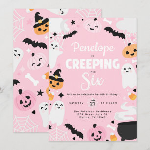 Halloween Cute Ghost Pumpkin 6th Birthday Party Invitation
