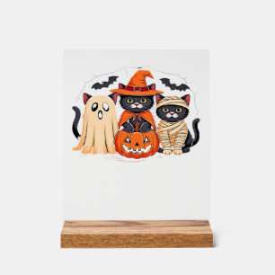 Halloween Cute Ghost Pumpkin Cat Classic T-Shirt_1 Acrylic Sign