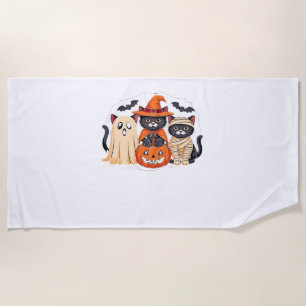 Halloween Cute Ghost Pumpkin Cat Classic T-Shirt_1 Beach Towel