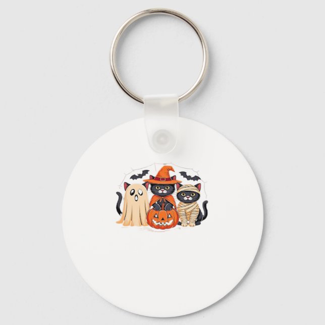 Halloween Cute Ghost Pumpkin Cat Classic T-Shirt_1 Keychain (Front)