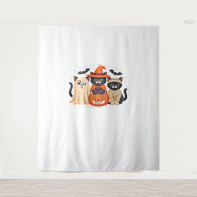 Halloween Cute Ghost Pumpkin Cat Classic T-Shirt_1 Tapestry (Front)